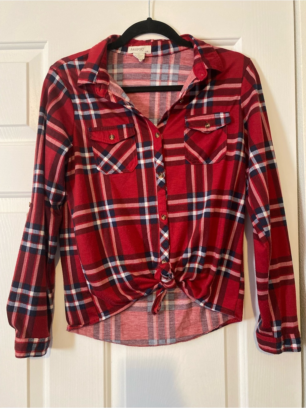 Passport Red Plaid Button-Front Tie Shirt